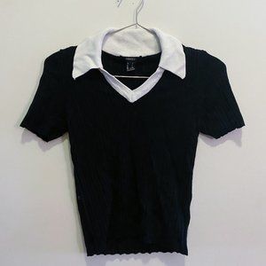 Forever 21 Black Collared T-shirt Blouse